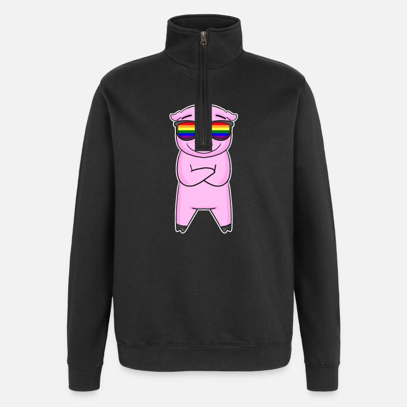 Gay Rainbow - Cochon à lunettes - Sweat à zip 1/4 - noir