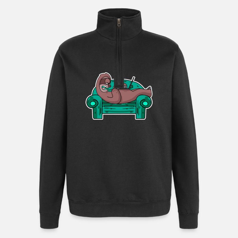 Faultier auf Sofa Laptop Mitarbeiter - Quarter-Zip-Sweatshirt - Schwarz