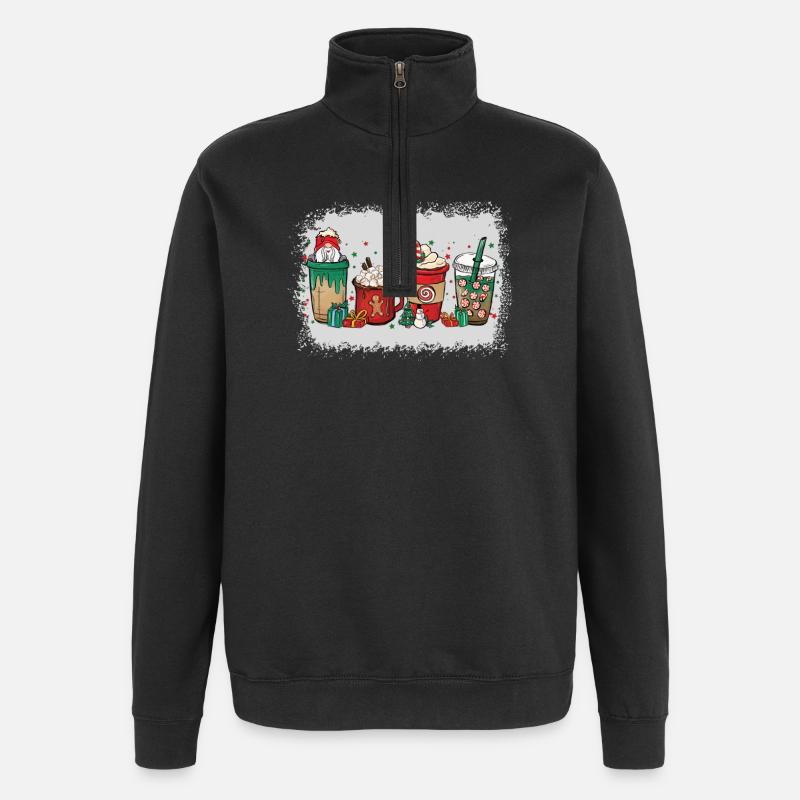 Christmas coffee cup bleached - Quarter-Zip Sweatshirt - black