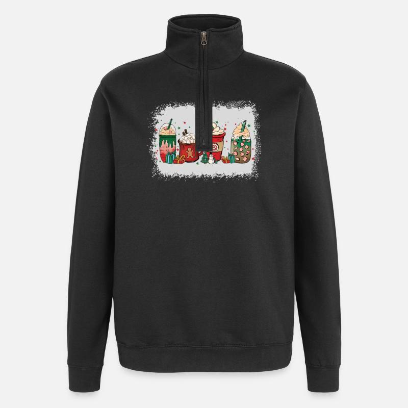 Christmas coffee cup bleached - Quarter-Zip Sweatshirt - black