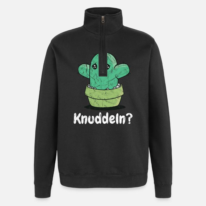 Kaktus Knuddelkumpel - Quarter-Zip-Sweatshirt - Schwarz