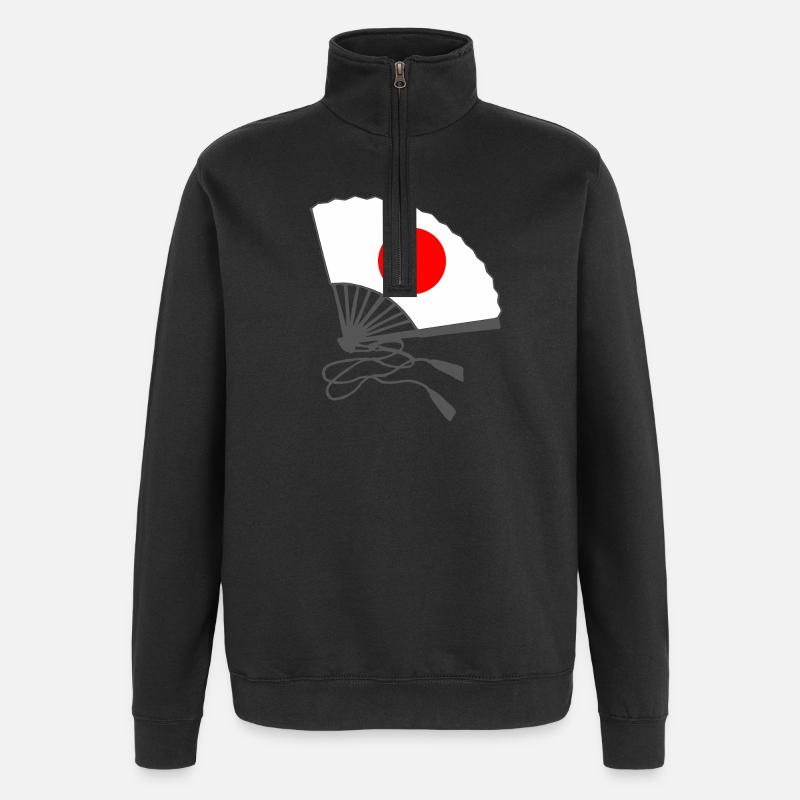 japanflaggen muster, japanischer fächer - Quarter-Zip-Sweatshirt - Schwarz