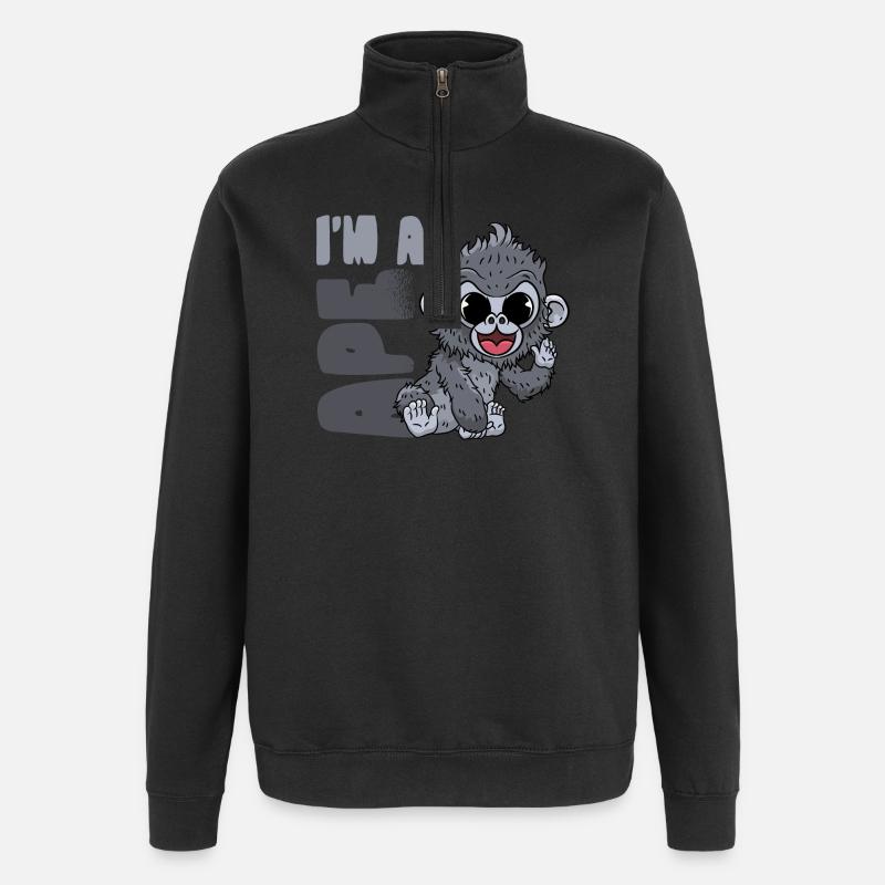 Gorille Singe - Sweat à zip 1/4 - noir