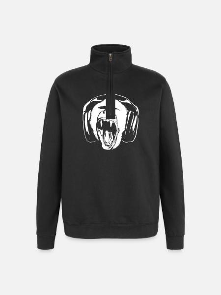 Affe hört Musik über Kopfhörer - Quarter-Zip-Sweatshirt - Schwarz