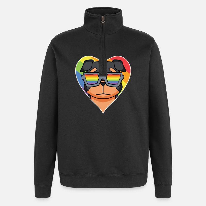 Regenbogen - Hund mit Brille - Rottweiler - Quarter-Zip-Sweatshirt - Schwarz