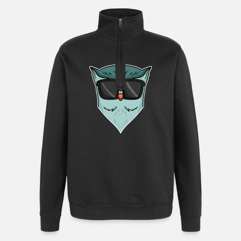Owl with sunglasses - Quarter-Zip Sweatshirt - black