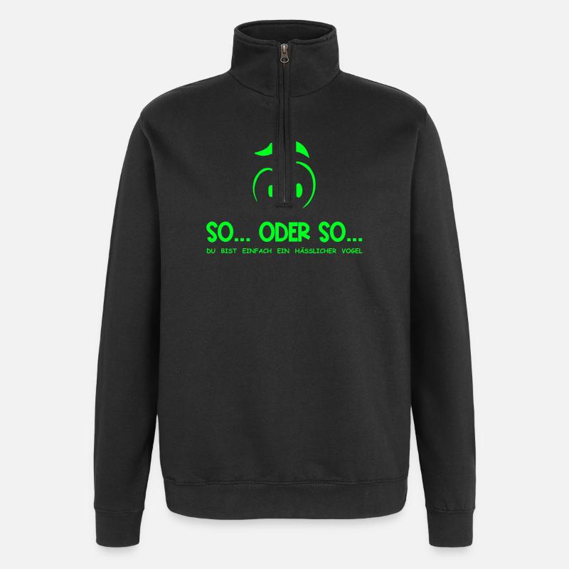 So...Oder So: Hässlicher Vogel - Neongrün - Quarter-Zip-Sweatshirt - Schwarz