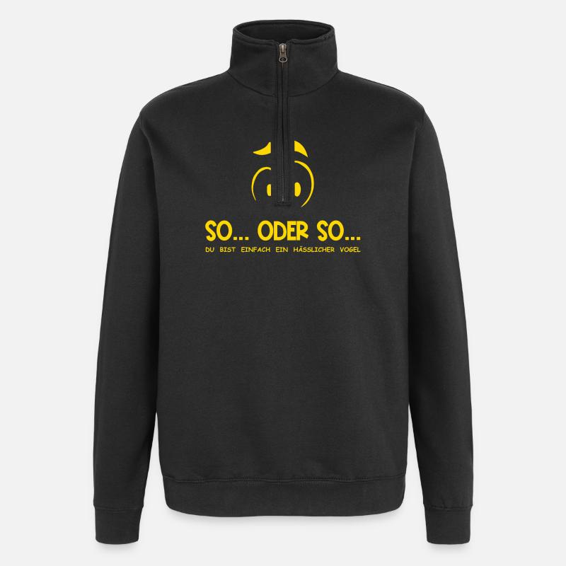 So...Oder So: Hässlicher Vogel - Gelb - Quarter-Zip-Sweatshirt - Schwarz