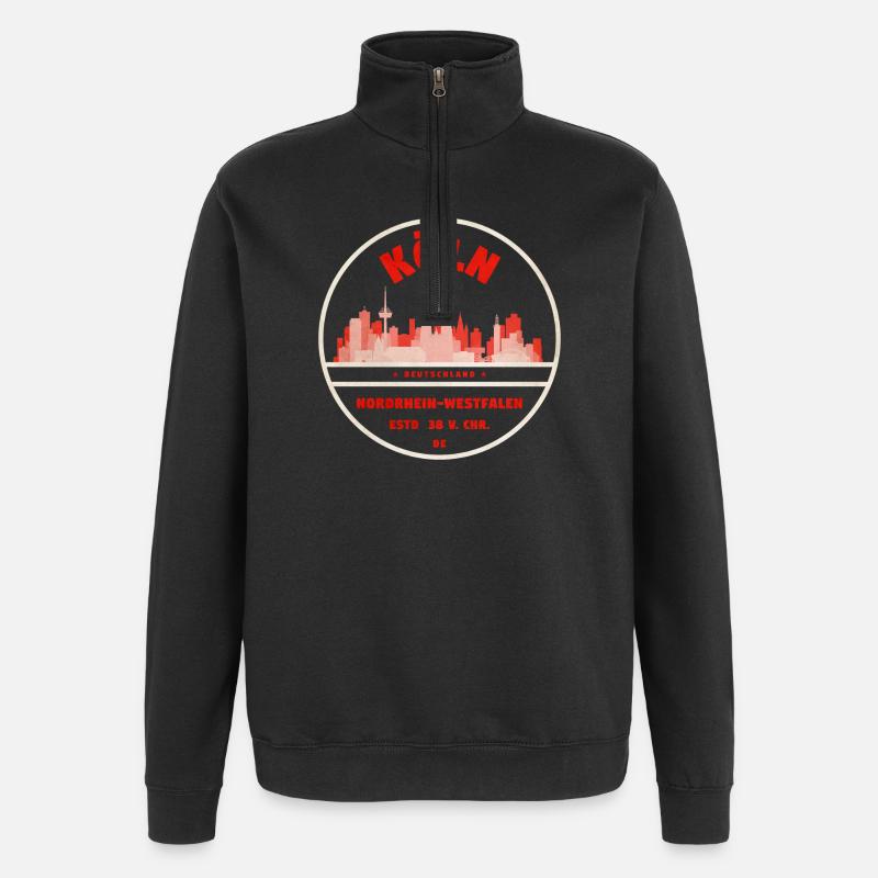Cologne Skyline Retro Stamp - Quarter-Zip Sweatshirt - black