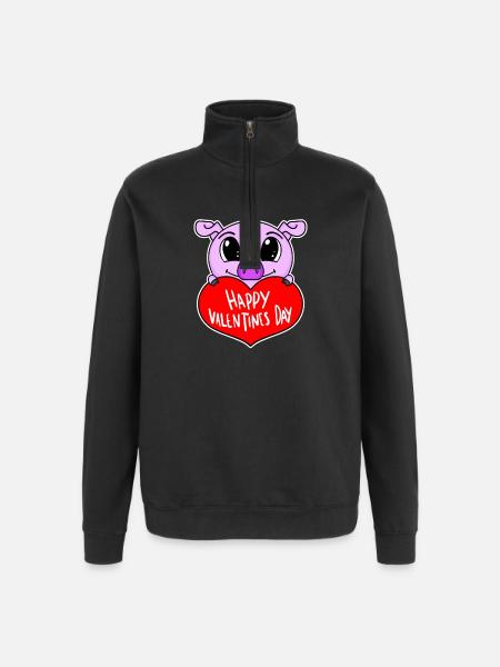 Valentine's Day Heart Pig - Quarter-Zip Sweatshirt - black