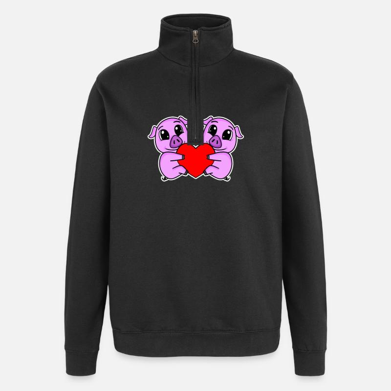 Schwein Herz Liebe Schweine - Quarter-Zip-Sweatshirt - Schwarz