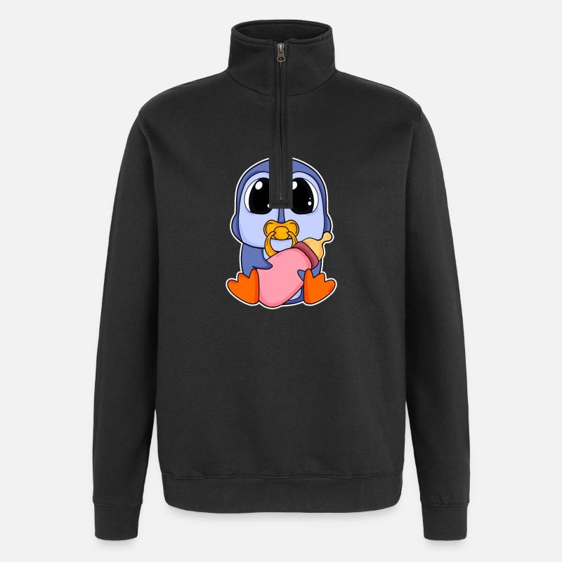 Motif Bébé Pingouin - Sweat à zip 1/4 - noir