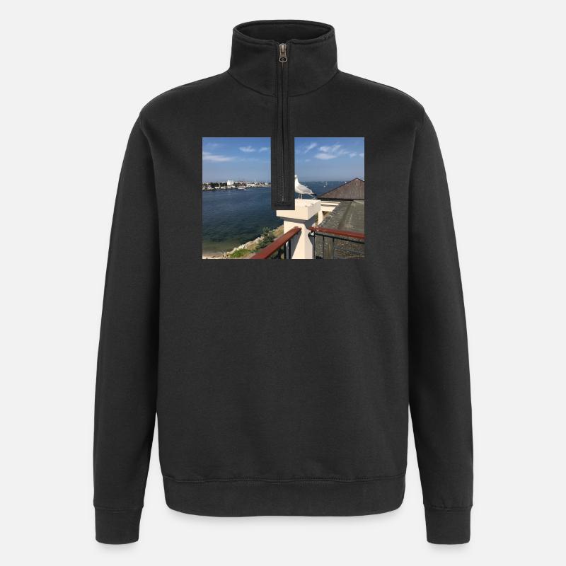 Möwe über Küstenbalkon - Quarter-Zip-Sweatshirt - Schwarz