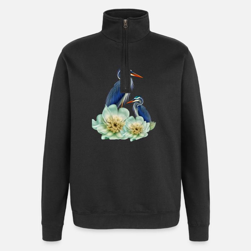 Der elegante Kranich mit Blumen - Quarter-Zip-Sweatshirt - Schwarz