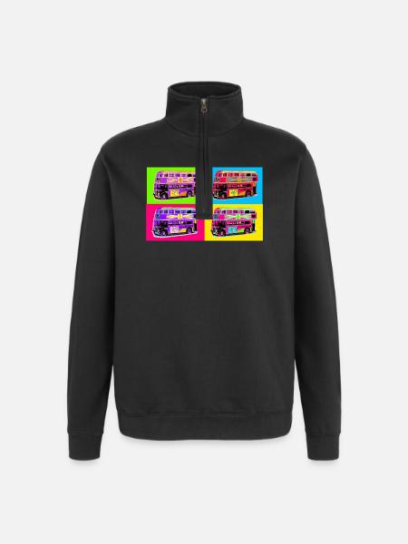 London Pop Art Rainbow Bus - Quarter-Zip Sweatshirt - black