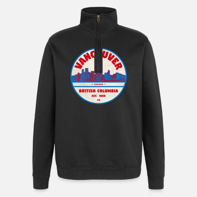 Vancouver Skyline Rétro Badge Canada - Sweat à zip 1/4 - noir