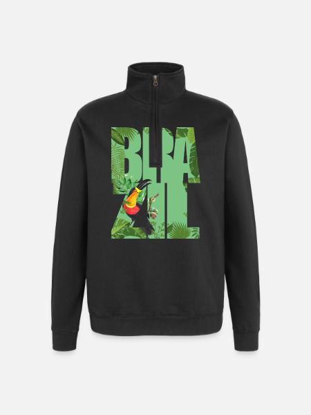 Brésil - Sweat à zip 1/4 - noir