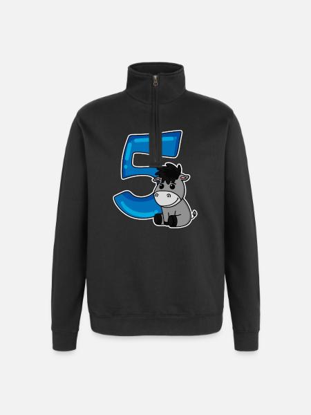 5 år - 5 års fødselsdag med dyremotiv - Sweatshirt med 1/4 lynlås - sort