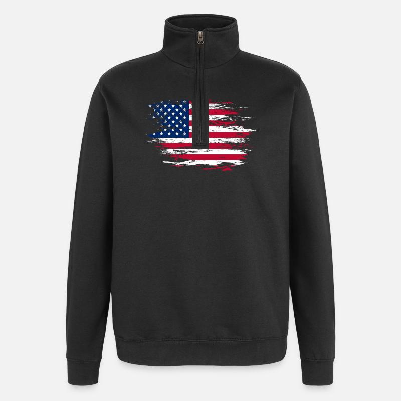 Drapeau des États-Unis utilisé - Sweat à zip 1/4 - noir