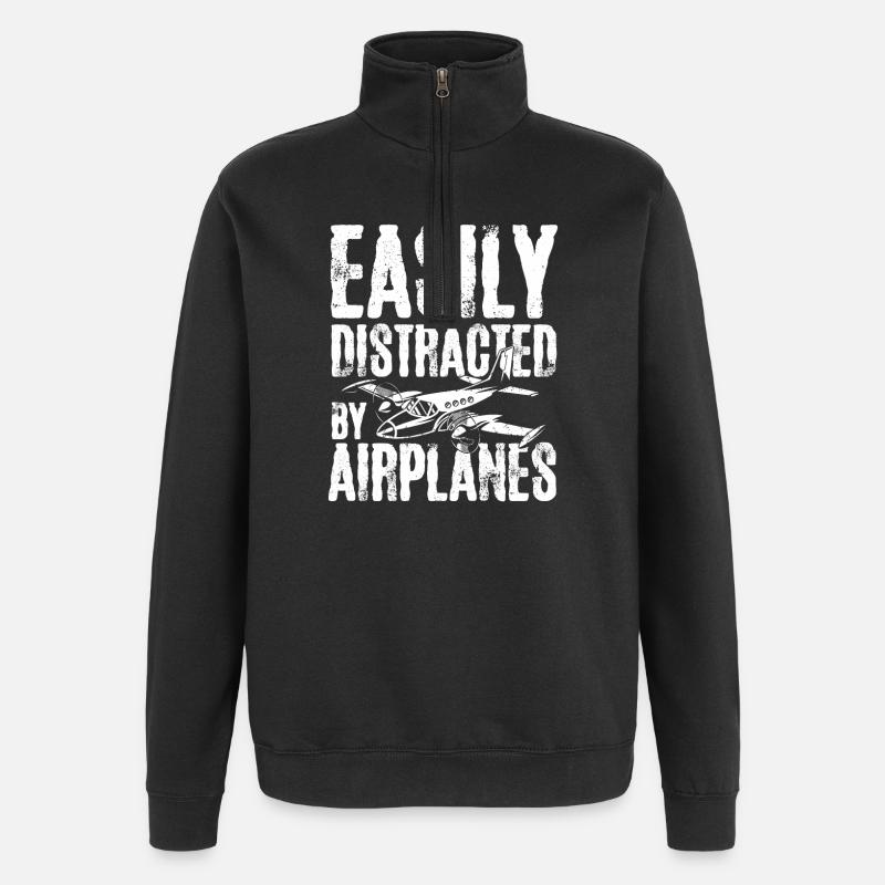 Easily distracted by airplanes - Quarter-Zip-Sweatshirt - Schwarz