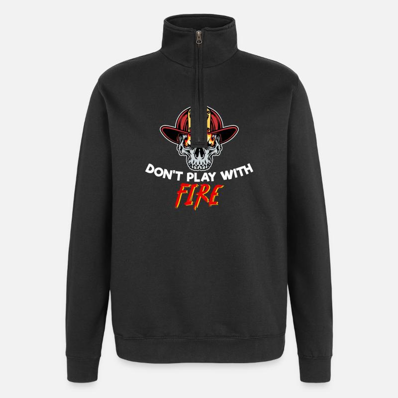 Fire Statement Firefighter Helmet Burning - Quarter-Zip Sweatshirt - black