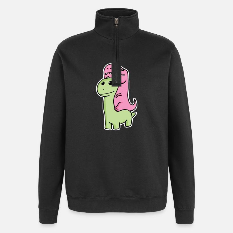 Zwei Dinosaurier - Quarter-Zip-Sweatshirt - Schwarz