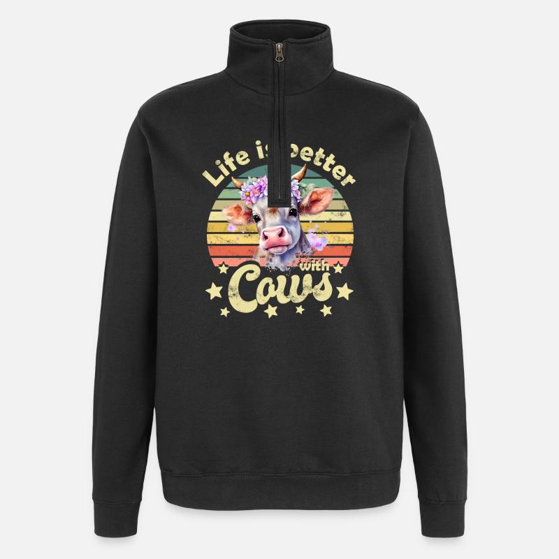 Vaches vaches - Sweat à zip 1/4 - noir