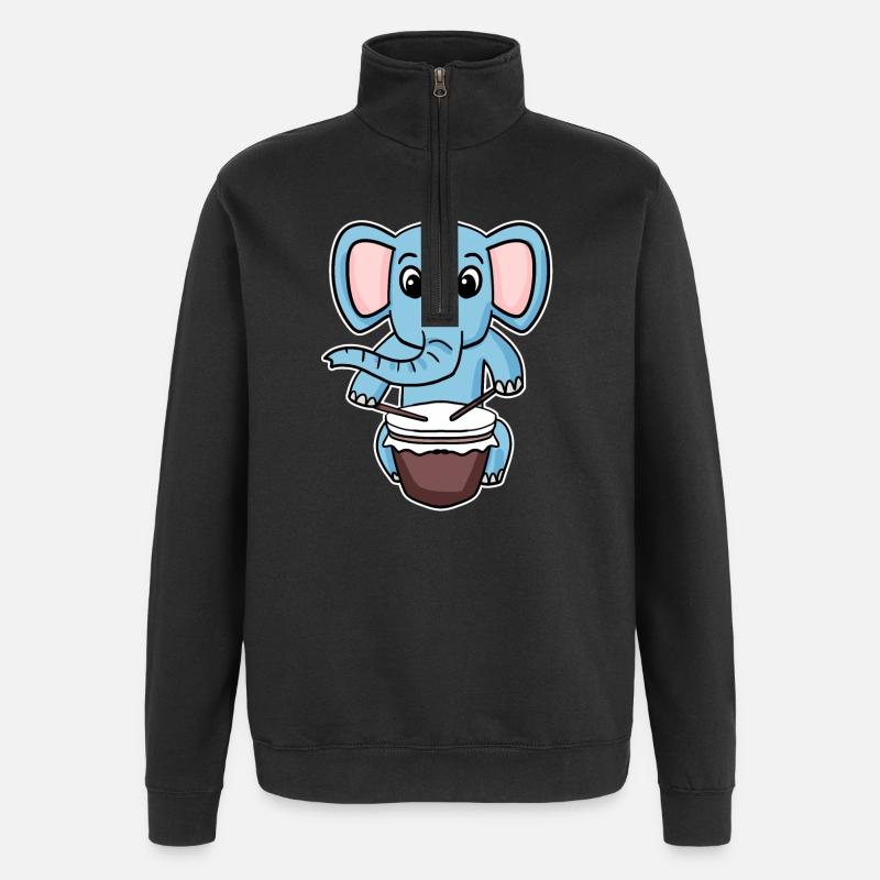 Elefant Trommel Motiv - Quarter-Zip-Sweatshirt - Schwarz