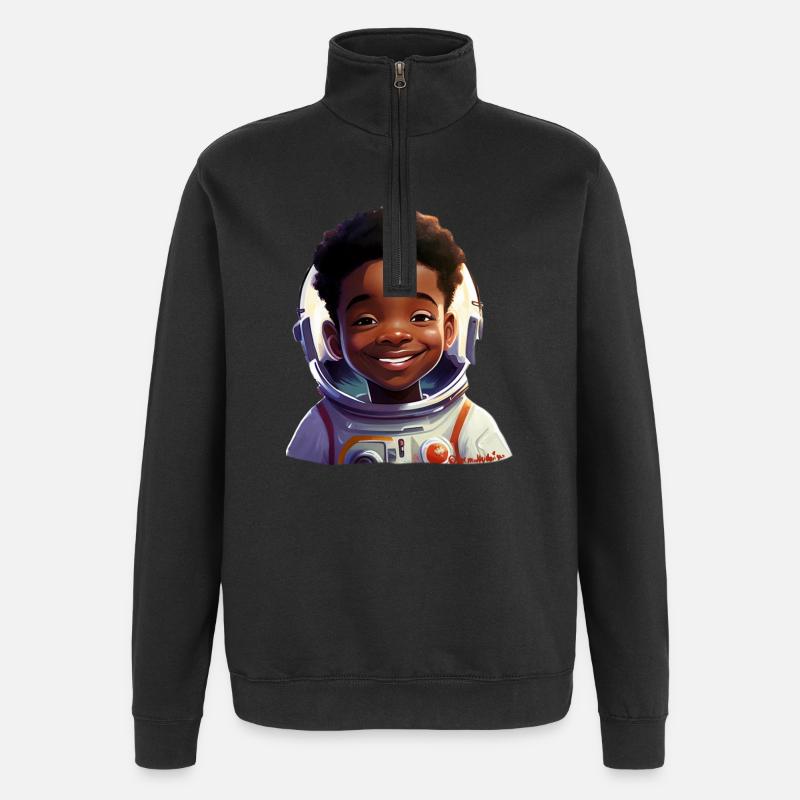 Young female astronaut with rays - Quarter-Zip Sweatshirt - black