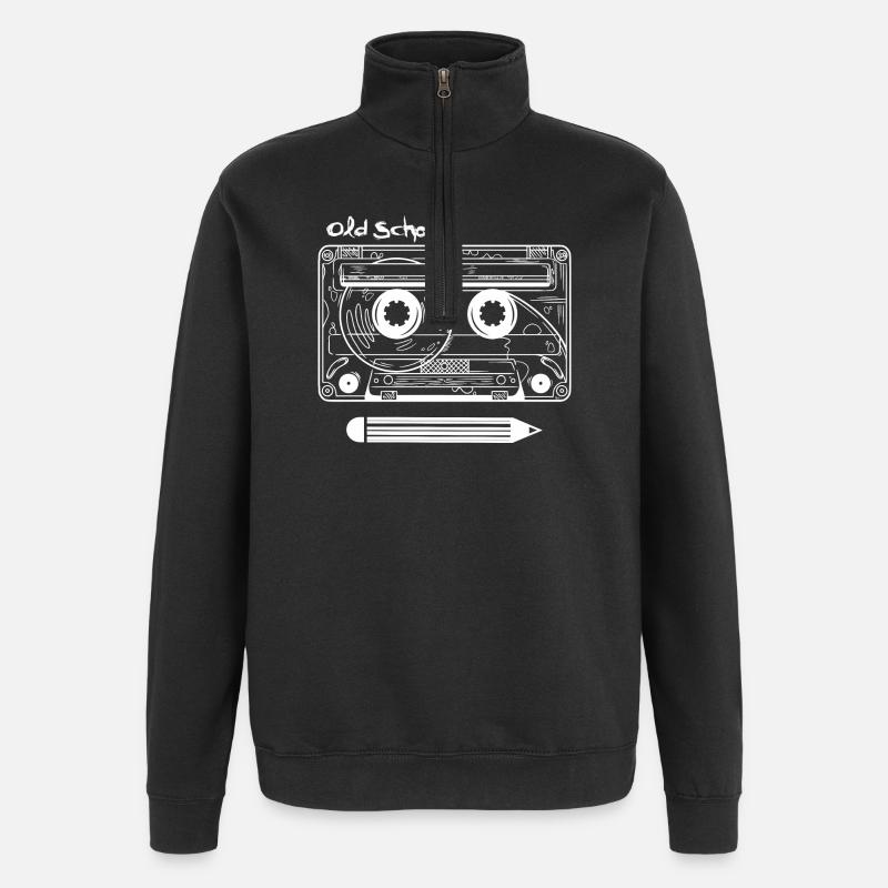Retro cassette and pen - Quarter-Zip Sweatshirt - black