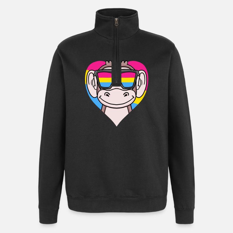 Cadeau Pansexual Monkey Heart - Sweat à zip 1/4 - noir