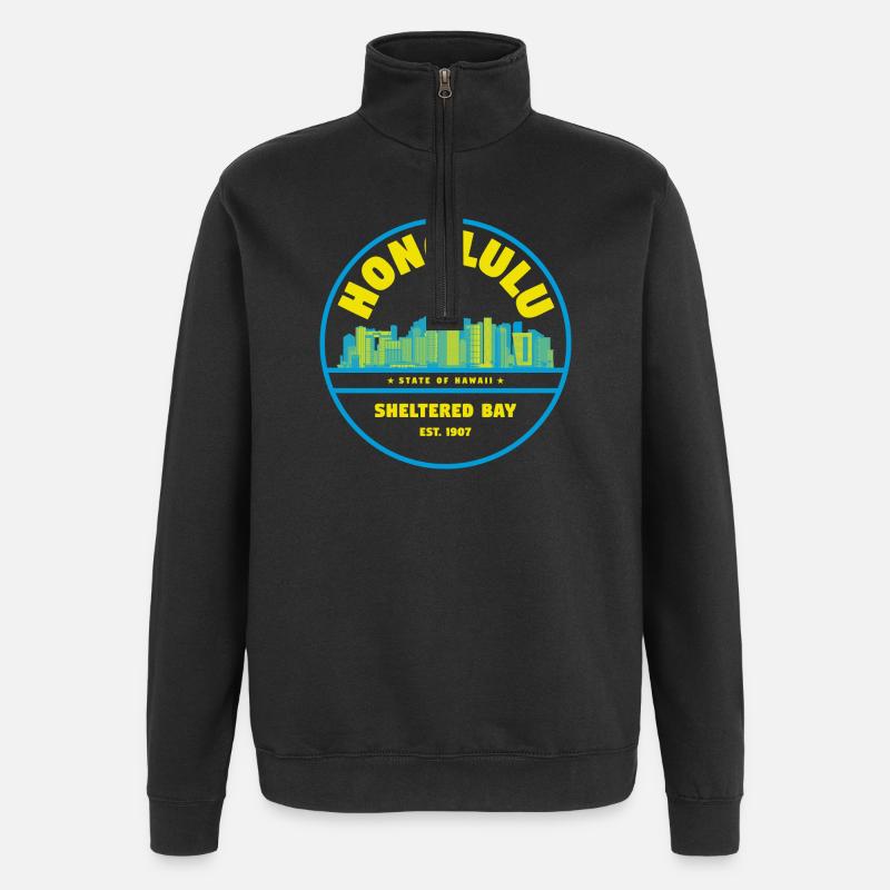 Badge rétro Honolulu Skyline - Sweat à zip 1/4 - noir