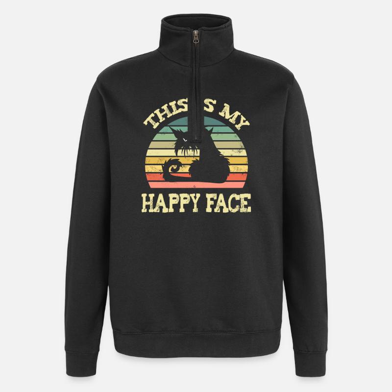 Chat grincheux - Sweat à zip 1/4 - noir