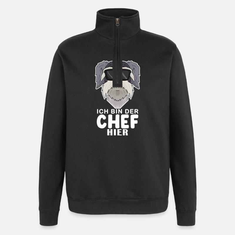 cooler Hund Schnauzer Chef Spruch - Quarter-Zip-Sweatshirt - Schwarz