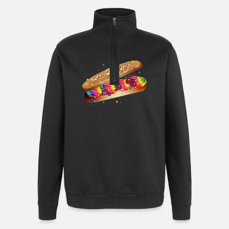 Illustration eines gefüllten kunterbunten Eclairs - Quarter-Zip-Sweatshirt - Schwarz