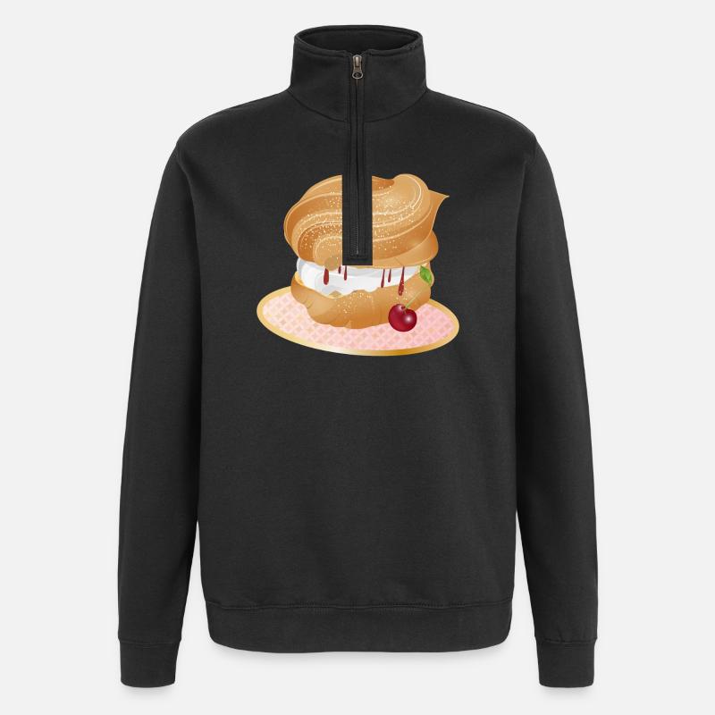 Mit Sahne und Kirsche gefüllter Windbeutel - Quarter-Zip-Sweatshirt - Schwarz