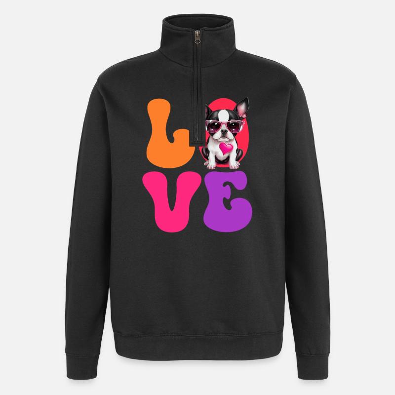 Chien Boston Terrier - Sweat à zip 1/4 - noir