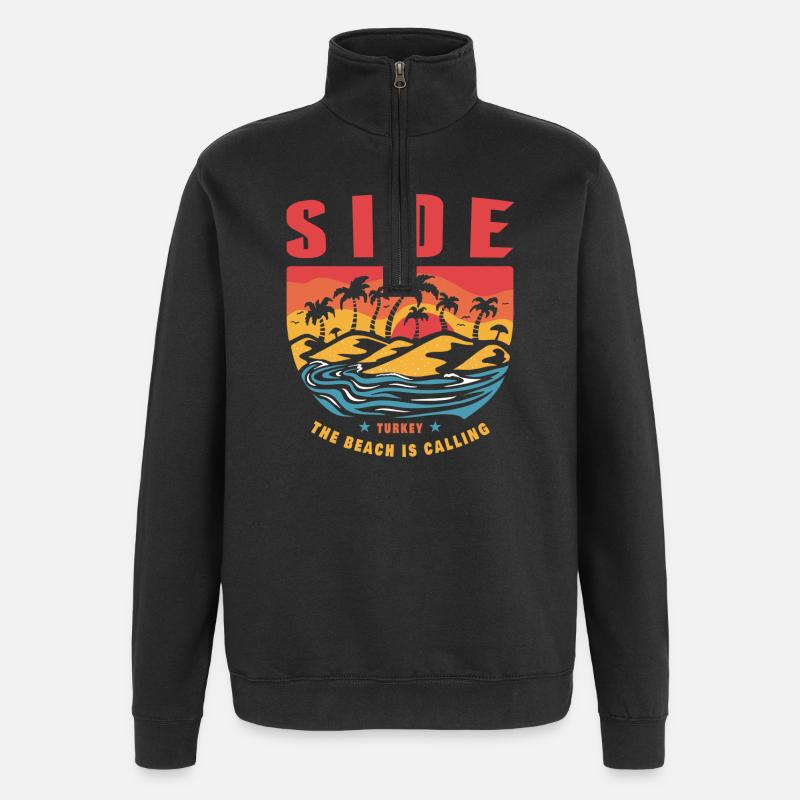Side Turkey palm tree design - Quarter-Zip Sweatshirt - black