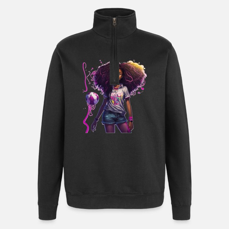 Lebendige Afro-Style Fußballerin - Quarter-Zip-Sweatshirt - Schwarz