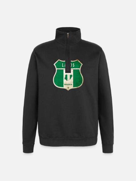 Lagos Nigeria vapensköld flaggor design - Tröja med 1/4-dragkedja - svart