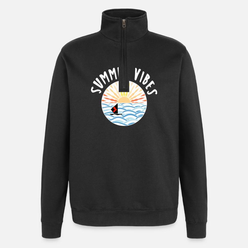 Vagues Été Voile Soleil - Sweat à zip 1/4 - noir