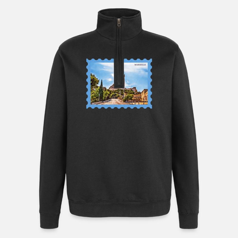 Marseille Basilika Postkarte - Quarter-Zip-Sweatshirt - Schwarz
