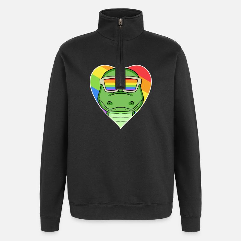 Arc-en-ciel - Crocodile avec lunettes - Sweat à zip 1/4 - noir