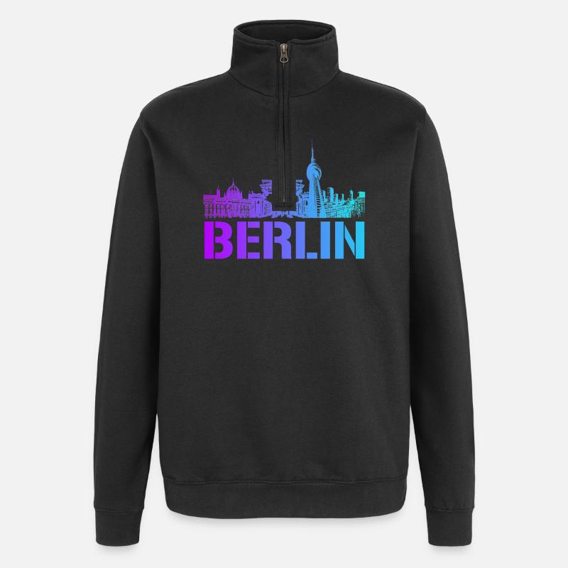 Berlin skyline with Berlin landmark - Quarter-Zip Sweatshirt - black