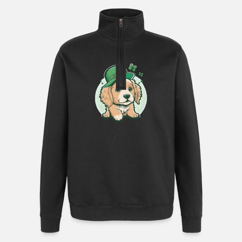 Cartoon Hund St. Patrick´s Day - Quarter-Zip-Sweatshirt - Schwarz