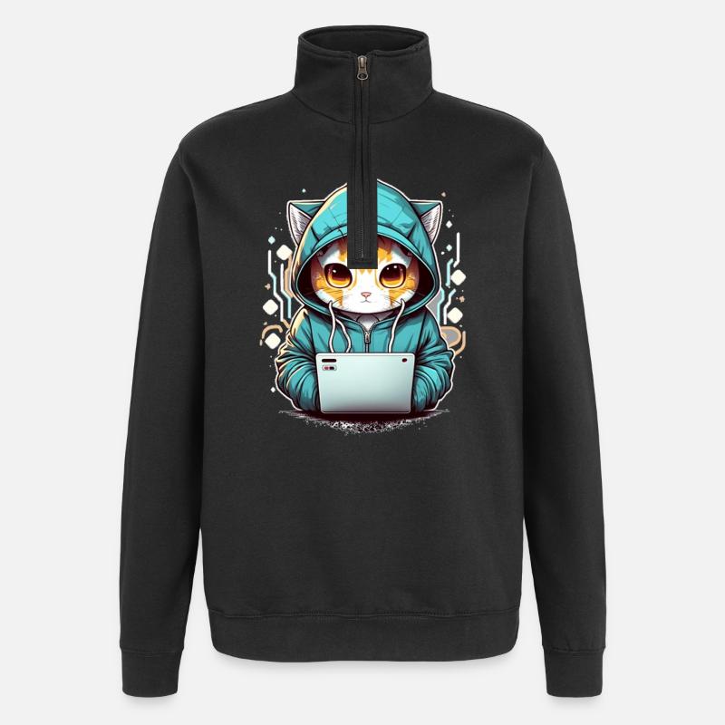 Codage chat - Sweat à zip 1/4 - noir