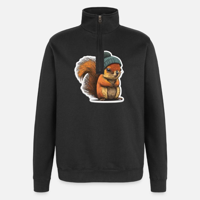 Eichhörnchen mit Beanie - Quarter-Zip-Sweatshirt - Schwarz