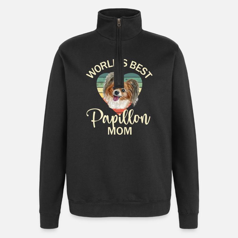 Hund Papillon Zwergspaniel - Quarter-Zip-Sweatshirt - Schwarz
