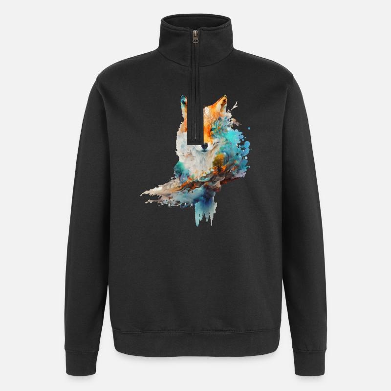 Fuchs Design aus Wasserfarben - Quarter-Zip-Sweatshirt - Schwarz