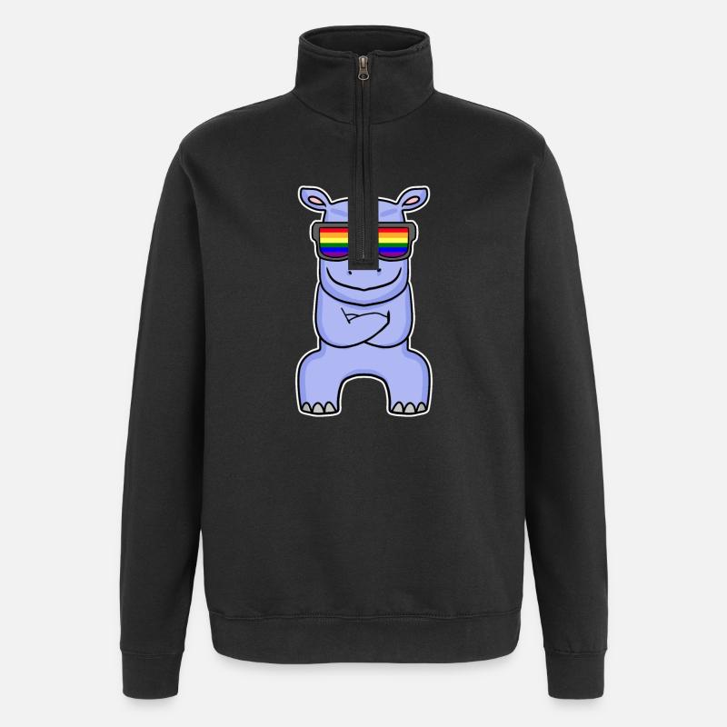 Regenbogen - Nashorn mit Brille - Quarter-Zip-Sweatshirt - Schwarz